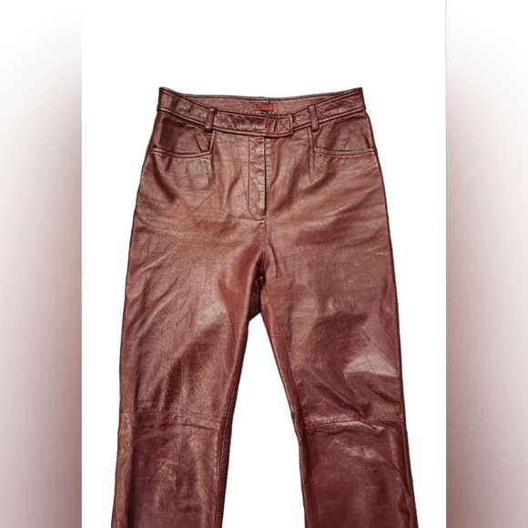 Genuine Leather Straight Leg Pants Burgandy Fully Lined - Picture 2 of 5